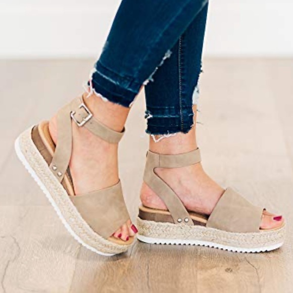 Open Toe Espadrille Wedge Flatform Sandal- Shoe - Picture 3 of 4